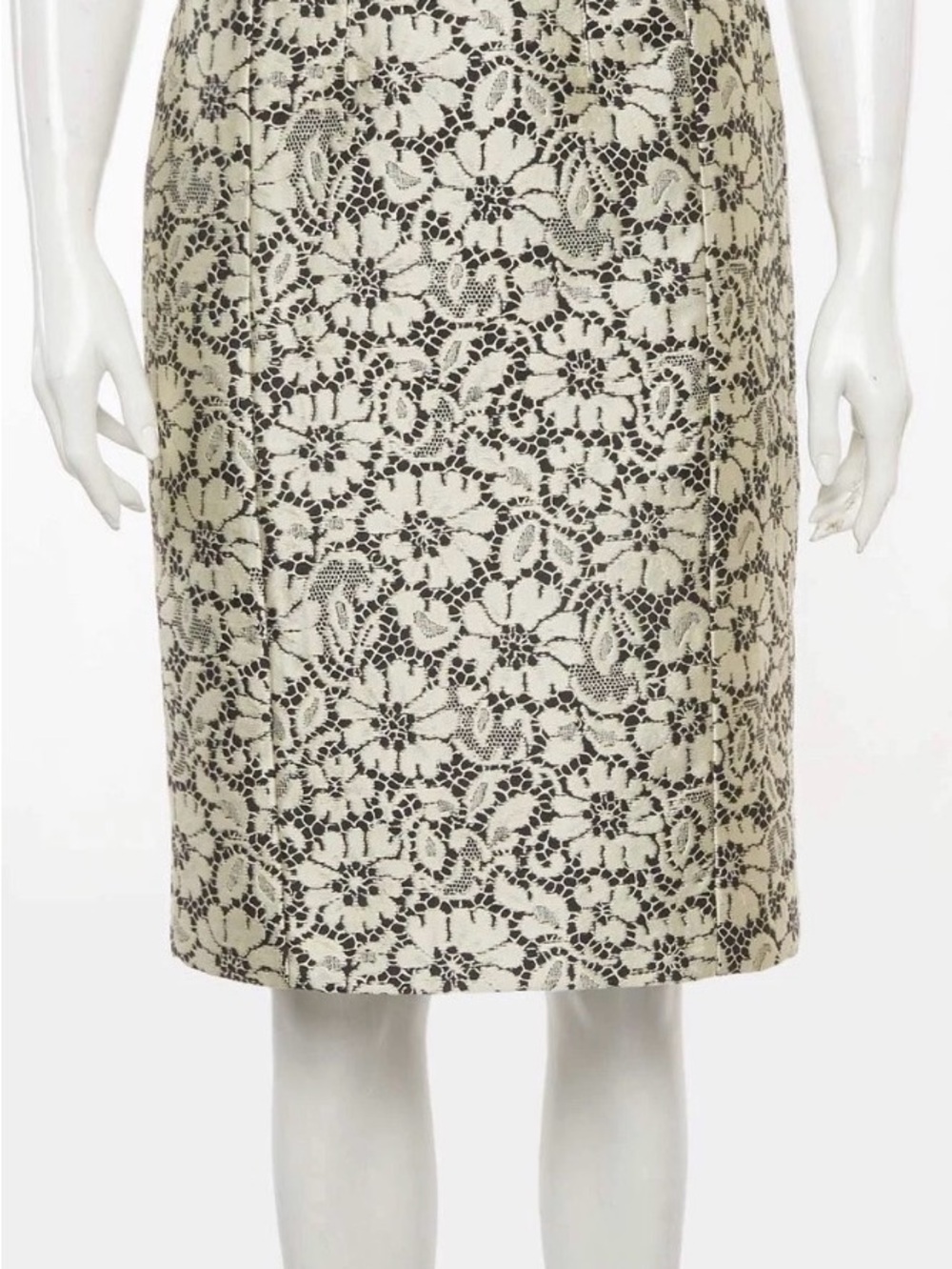 Burberry London Brocade‎ Lace Pencil Skirt, Black/ Cream White Size 12